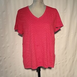 Tommy Hilfiger Red V-Neck Short Sleeve Shirt, Size: XL